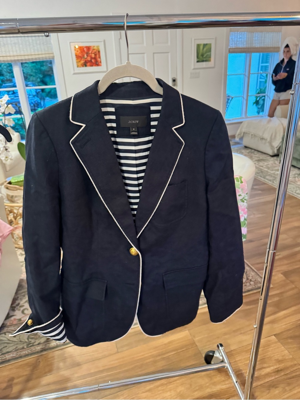 J. Crew Navy Blazer with White Piping and Gold Buttons